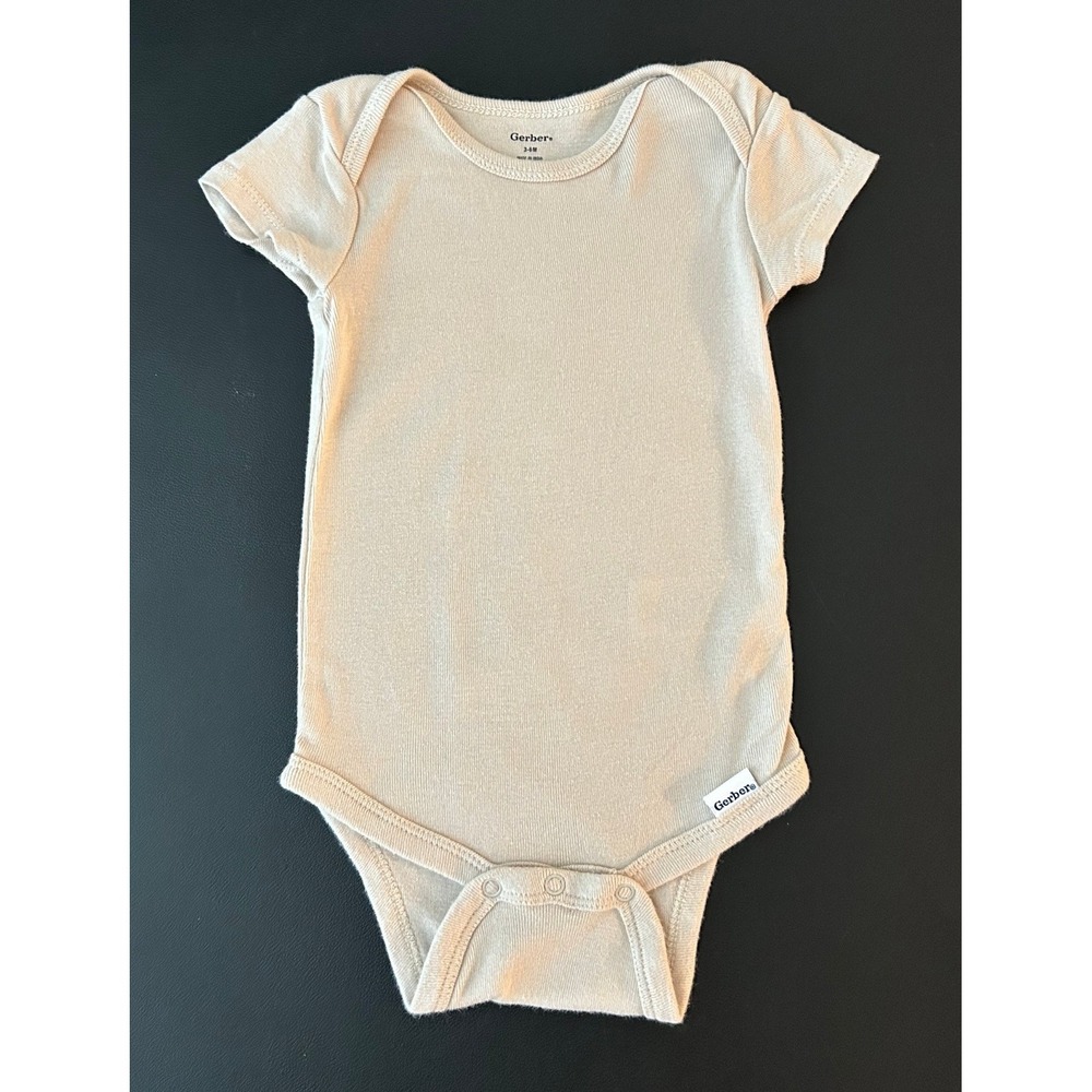 Gerber Onesies Baby Bodysuit Short Sleeve Ribbed Neutral Beige 3-6 Months 1352